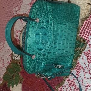 FURLA Green Crocodile Embossed Leather Cross Body